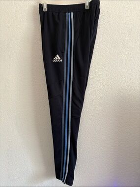 adidas mens Navy Joggers with Light Blue Stripes
